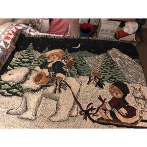 Vintage North Pole Bears 66x50” Blanket New Manual Woodworkers And Weavers NWT